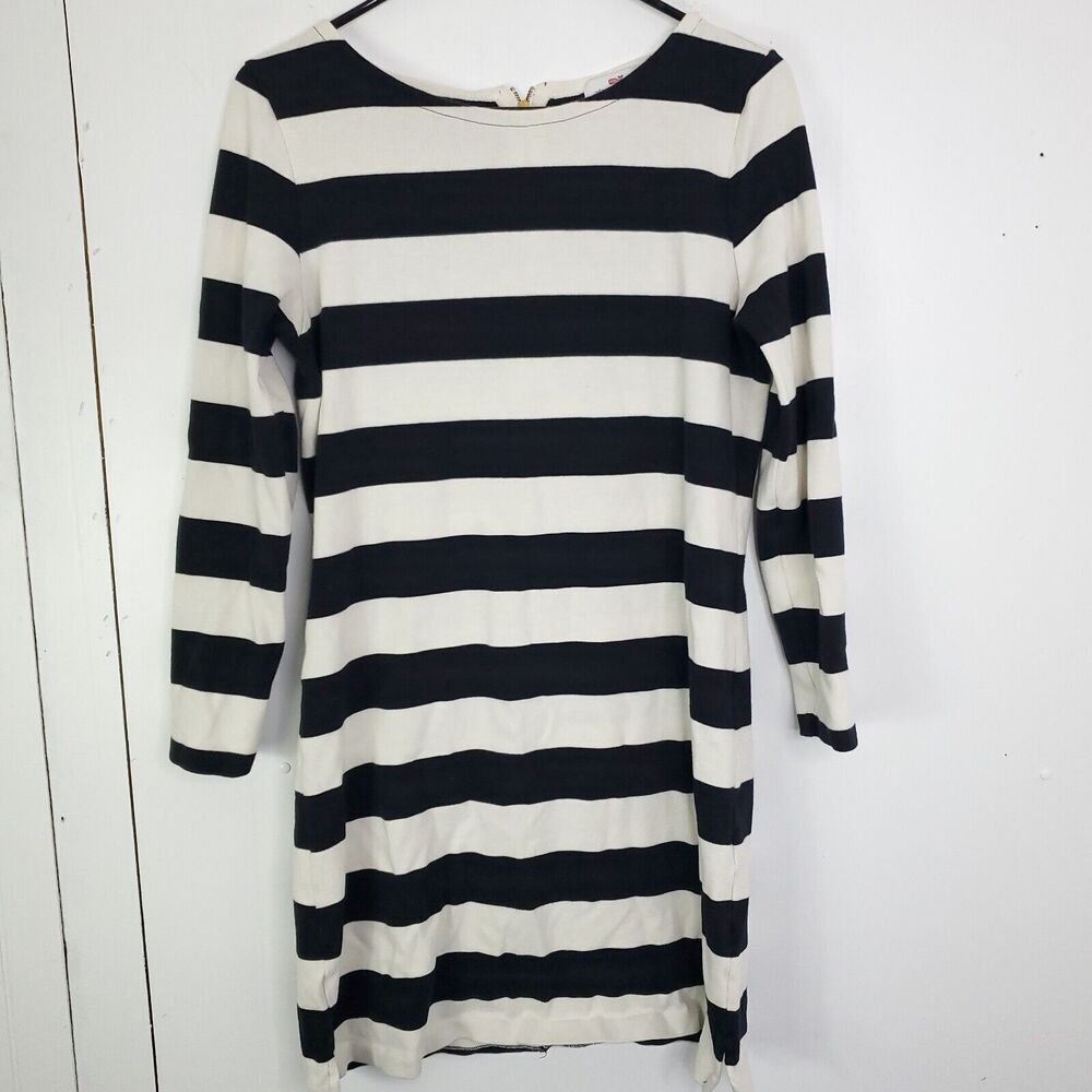 Vineyard Vines Striped Long Sleeve Dress in Black and White